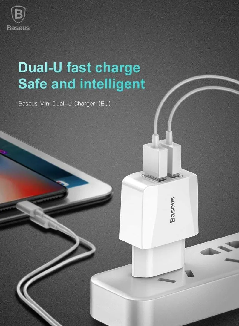 Baseus Dual USB-Ladegerät, Handy EU-Ladestecker Reise-Wandladegerät-Adapter für iPhone iPad Samsung Xiaomi Telefonladegerät
