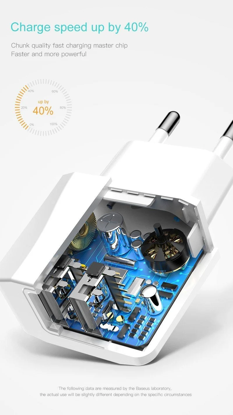 Baseus Dual USB-Ladegerät, Handy EU-Ladestecker Reise-Wandladegerät-Adapter für iPhone iPad Samsung Xiaomi Telefonladegerät