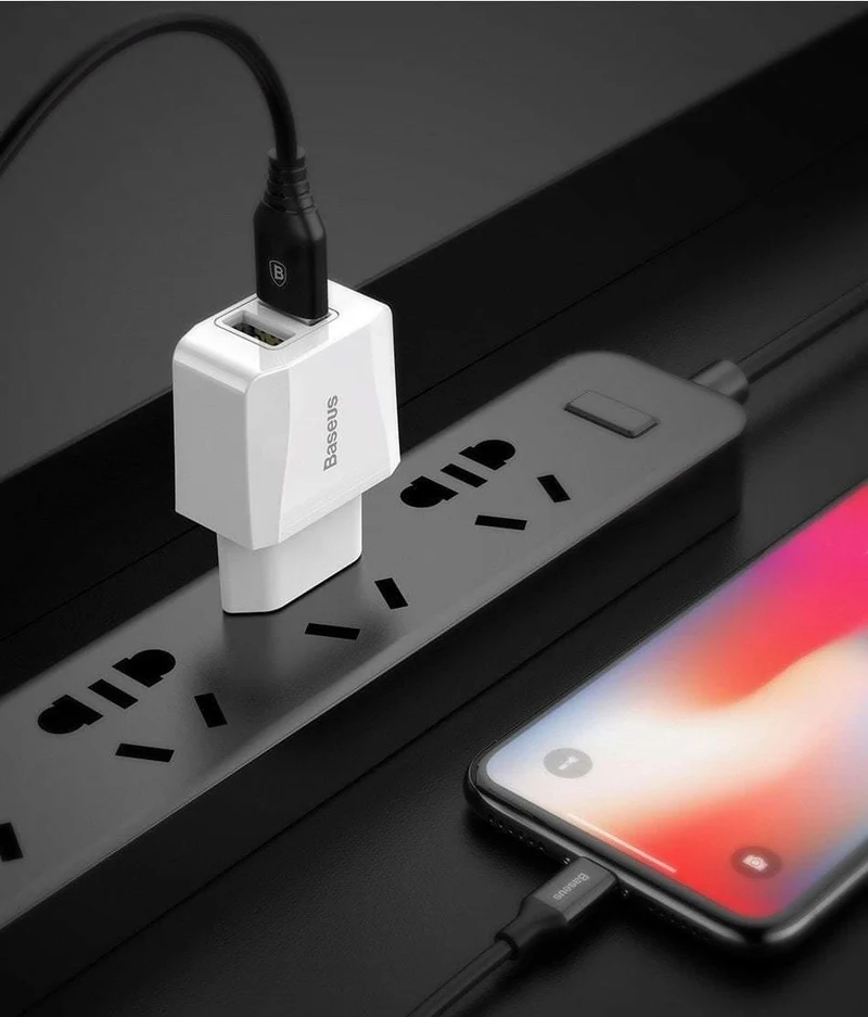 Baseus Dual USB-Ladegerät, Handy EU-Ladestecker Reise-Wandladegerät-Adapter für iPhone iPad Samsung Xiaomi Telefonladegerät
