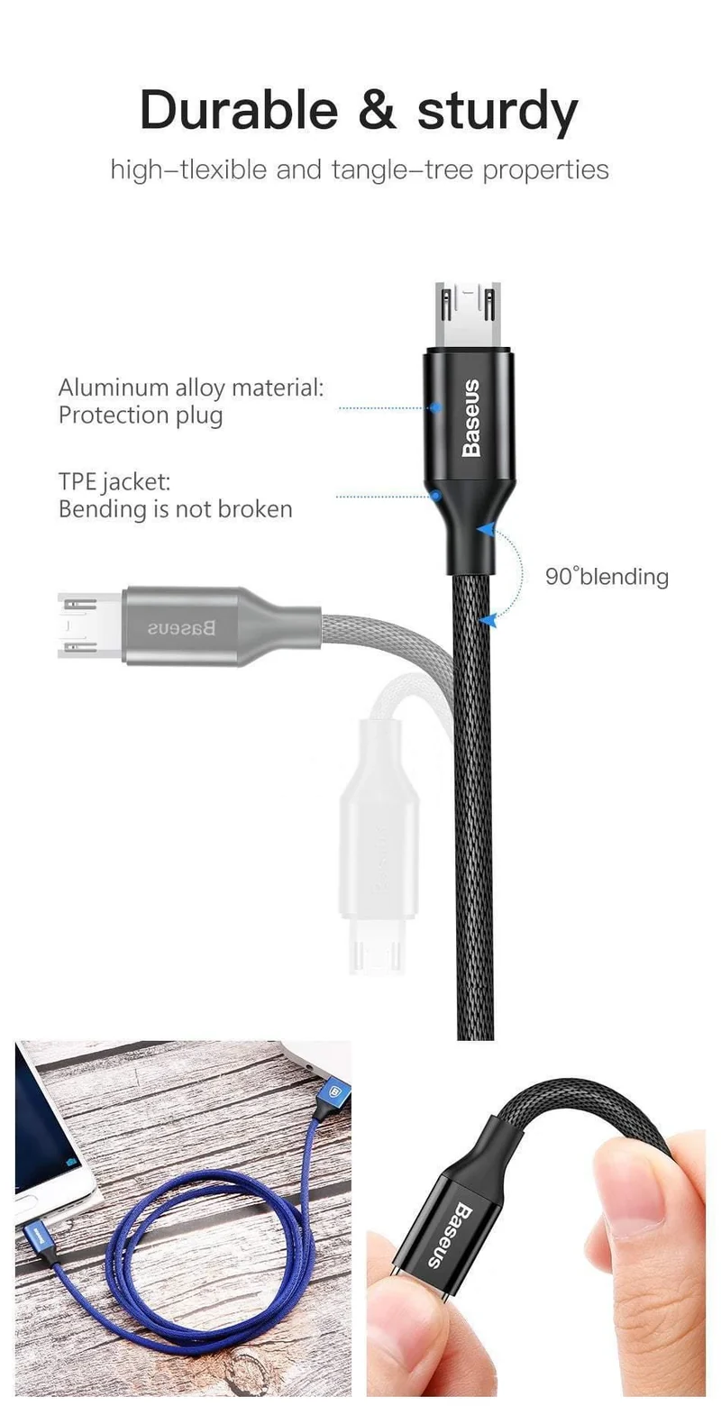 Baseus Reversible Micro USB Kabel Für Samsung Xiaomi Redmi Hinweis 4X Handy Daten Sync Kabel Doppelseitige USB Lade kabel