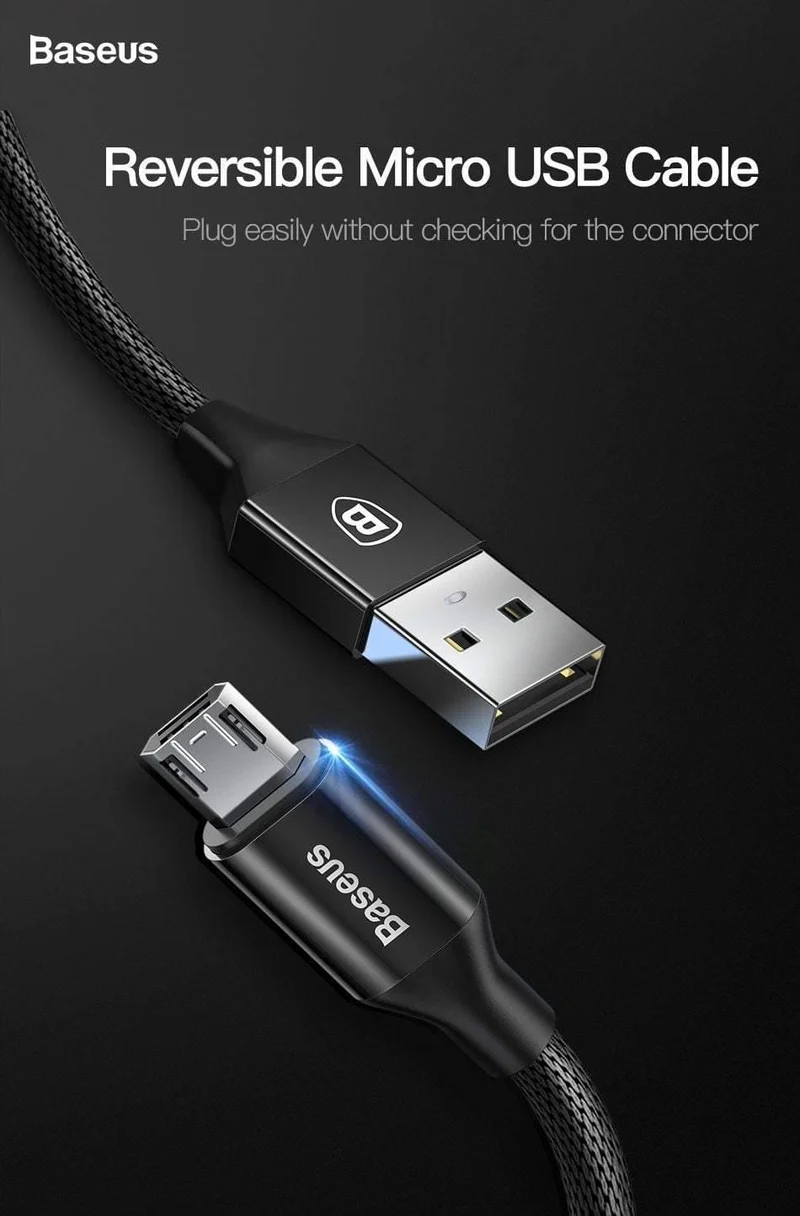 Baseus Reversible Micro USB Kabel Für Samsung Xiaomi Redmi Hinweis 4X Handy Daten Sync Kabel Doppelseitige USB Lade kabel