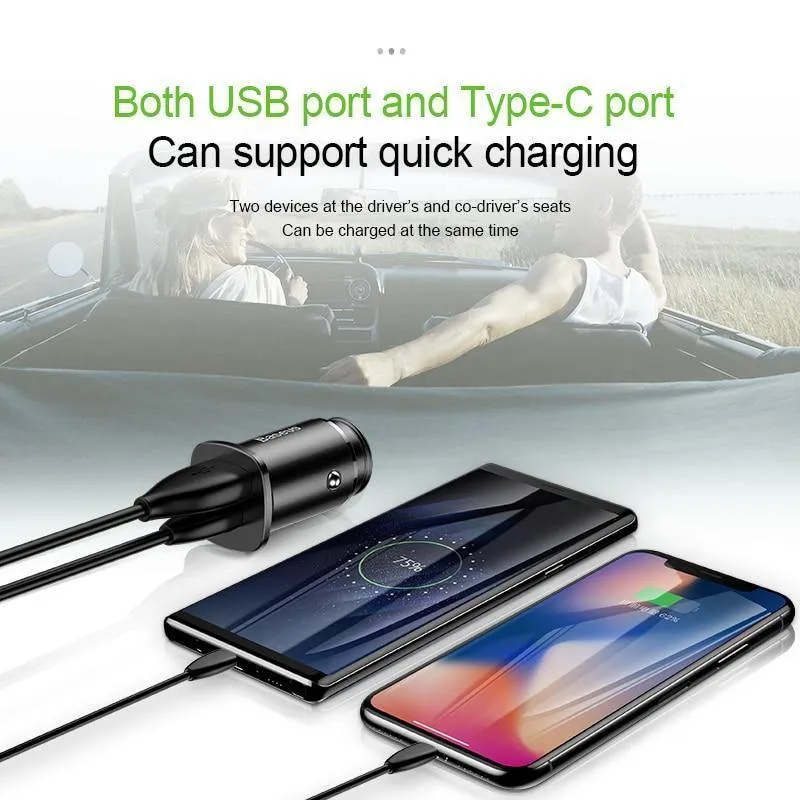 Baseus 30W Dual USB C PD-Schnellladegerät QC 4.0-Autoladegerät für Mobiltelefon-Ladegerät Schnelles USB PD-Autoladegerät vom Typ C AFC SCP