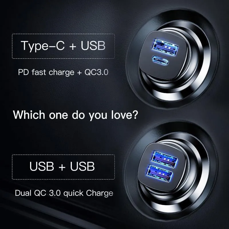 Baseus 30W Dual USB C PD-Schnellladegerät QC 4.0-Autoladegerät für Mobiltelefon-Ladegerät Schnelles USB PD-Autoladegerät vom Typ C AFC SCP