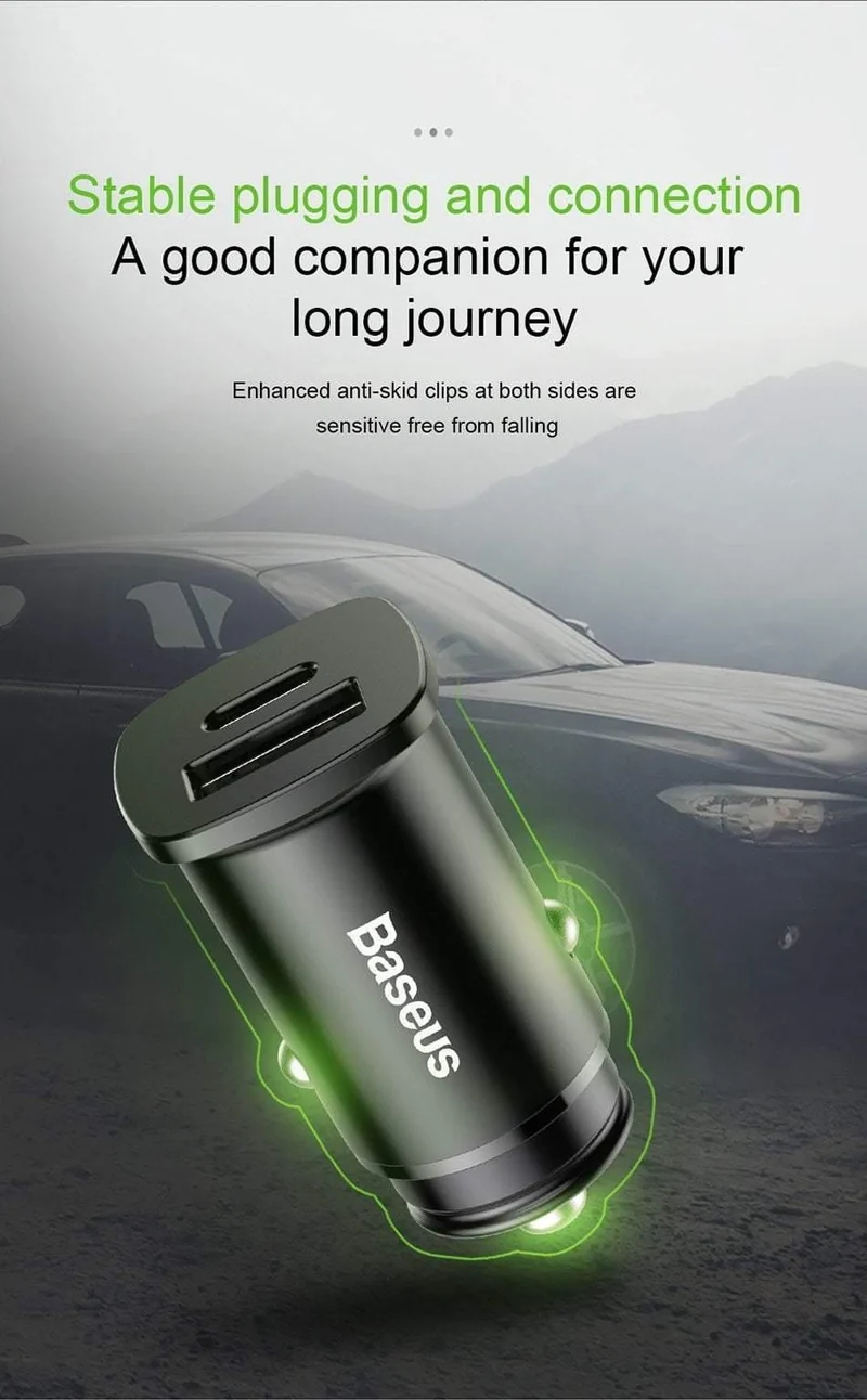 Baseus 30W Dual USB C PD-Schnellladegerät QC 4.0-Autoladegerät für Mobiltelefon-Ladegerät Schnelles USB PD-Autoladegerät vom Typ C AFC SCP