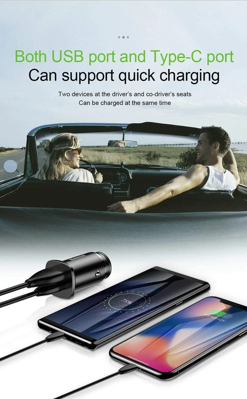Baseus 30W Dual USB C PD-Schnellladegerät QC 4.0-Autoladegerät für Mobiltelefon-Ladegerät Schnelles USB PD-Autoladegerät vom Typ C AFC SCP