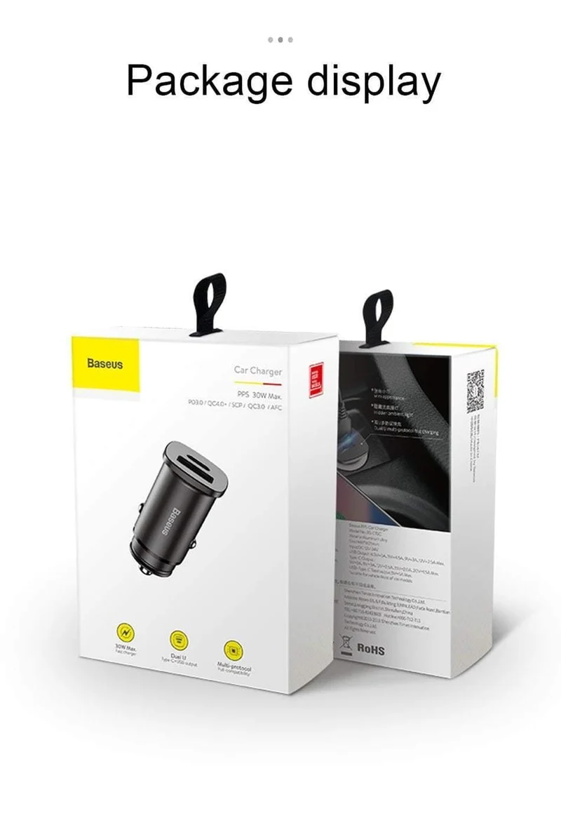 Baseus 30W Dual USB C PD-Schnellladegerät QC 4.0-Autoladegerät für Mobiltelefon-Ladegerät Schnelles USB PD-Autoladegerät vom Typ C AFC SCP