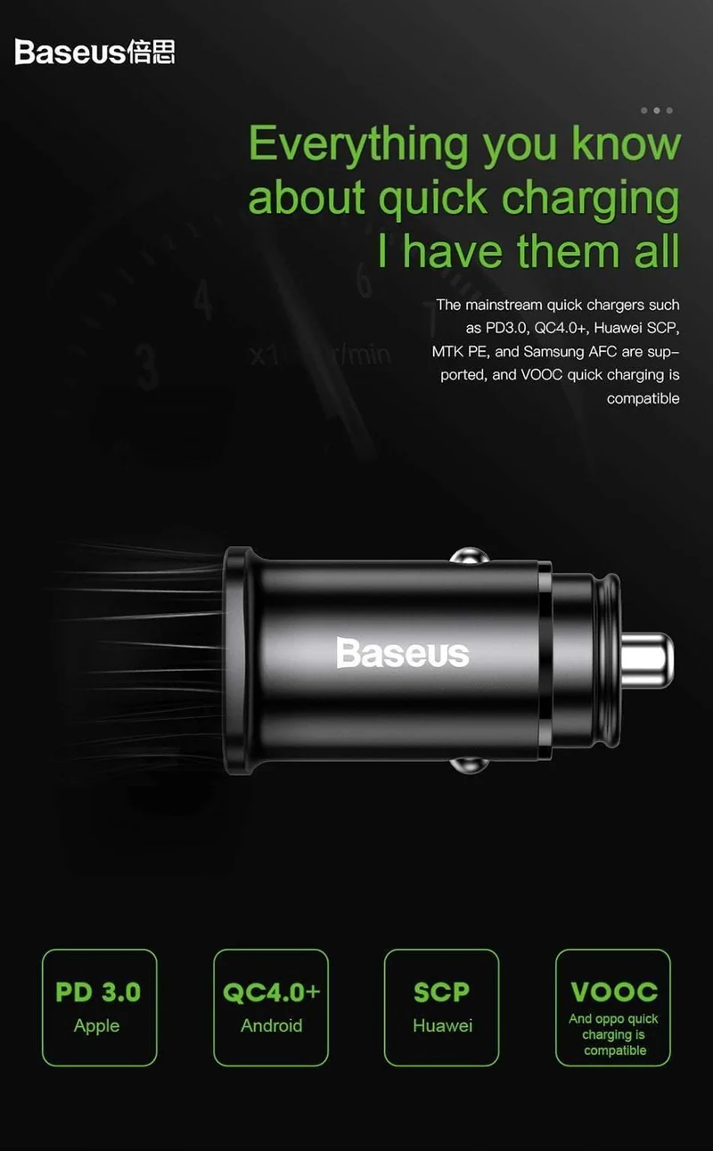 Baseus 30W Dual USB C PD-Schnellladegerät QC 4.0-Autoladegerät für Mobiltelefon-Ladegerät Schnelles USB PD-Autoladegerät vom Typ C AFC SCP
