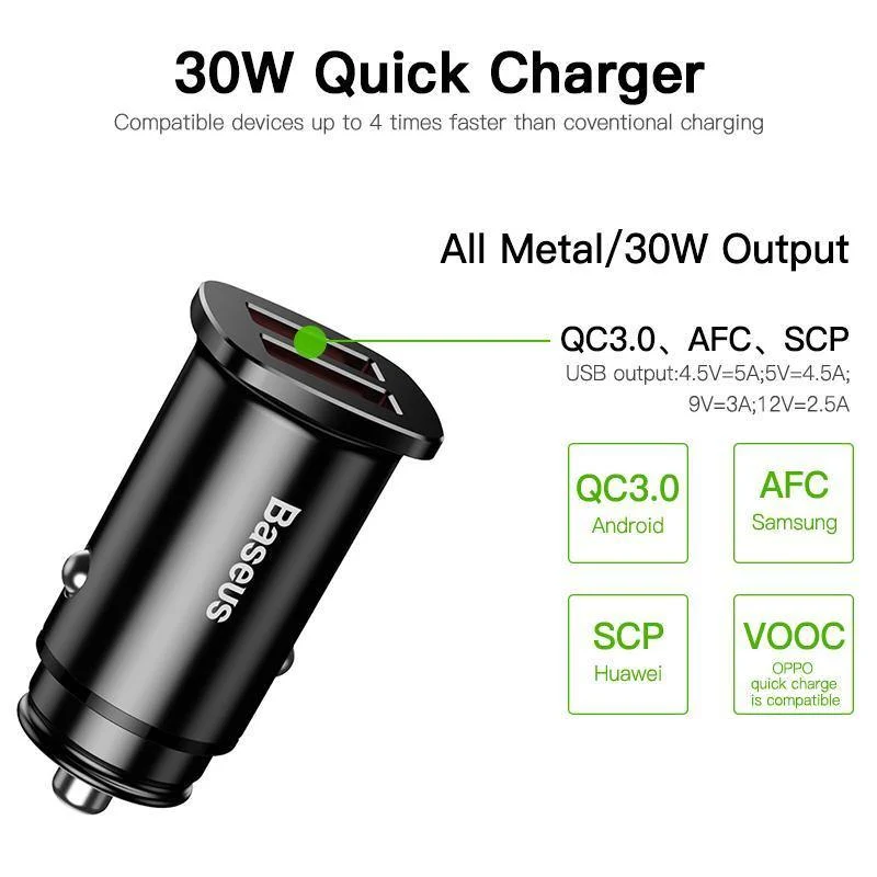 Baseus 30W Dual USB C PD-Schnellladegerät QC 4.0-Autoladegerät für Mobiltelefon-Ladegerät Schnelles USB PD-Autoladegerät vom Typ C AFC SCP