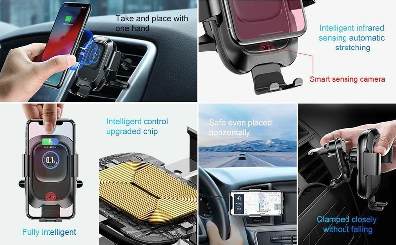 Baseus Autotelefonhalter für iPhone Intelligenter Infrarotsensor Qi Auto Drahtloses Ladegerät Lüftungshalterung Handyhalter Ständer