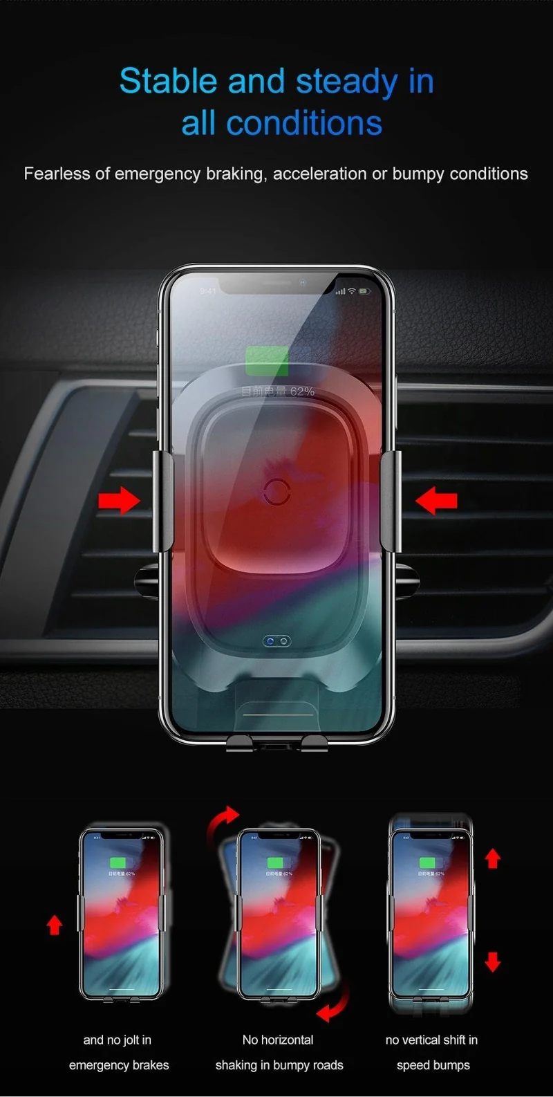 Baseus Autotelefonhalter für iPhone Intelligenter Infrarotsensor Qi Auto Drahtloses Ladegerät Lüftungshalterung Handyhalter Ständer