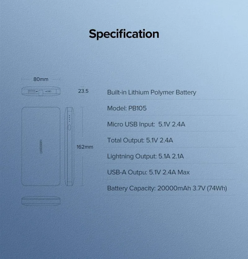 Ugreen Power Bank 20000mAh Für iPhone X 7 Samsung S9 Für USB iPhone Kabel Powerbank Tragbares Ladegerät Externe Batterie Pover Bank