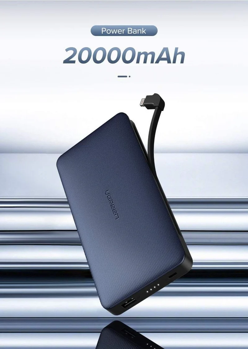 Ugreen Power Bank 20000mAh Für iPhone X 7 Samsung S9 Für USB iPhone Kabel Powerbank Tragbares Ladegerät Externe Batterie Pover Bank