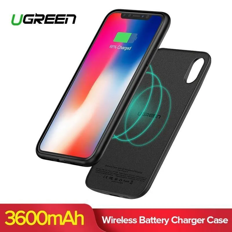 Ugreen 3600mAh Qi Wireless-Ladegerät Power Bank für iPhone X Xs Ultra Slim Externes Akkuladegerät Case für iPhone PowerBank