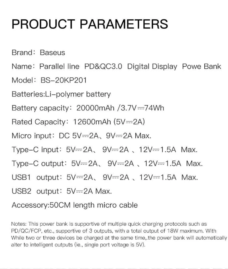 Baseus 20000 mAh Powerbank für iPhone Huawei Powerbank USB Typ C PD + Schnellladegerät 3.0 Schnellladender externer Akku
