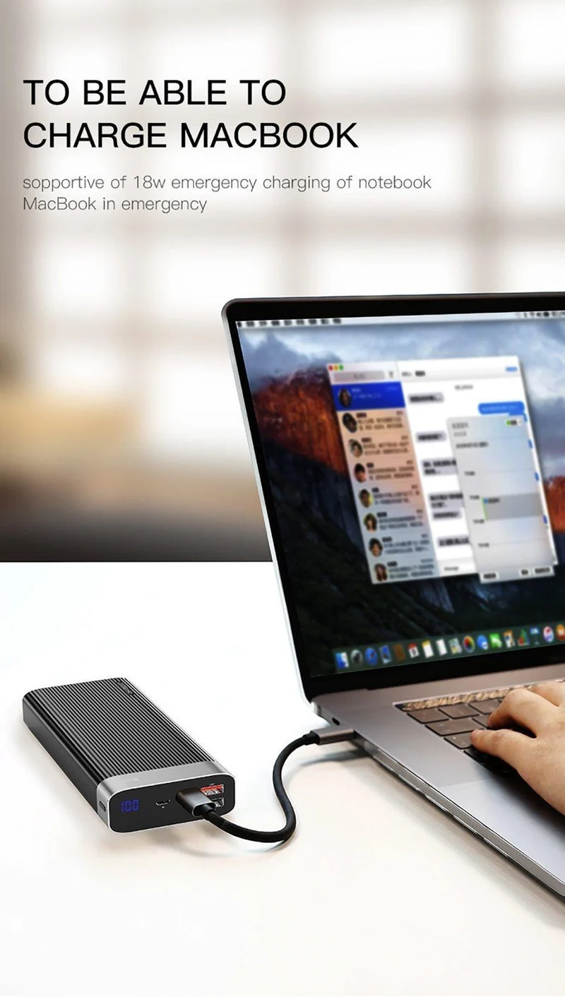 Baseus 20000 mAh Powerbank für iPhone Huawei Powerbank USB Typ C PD + Schnellladegerät 3.0 Schnellladender externer Akku
