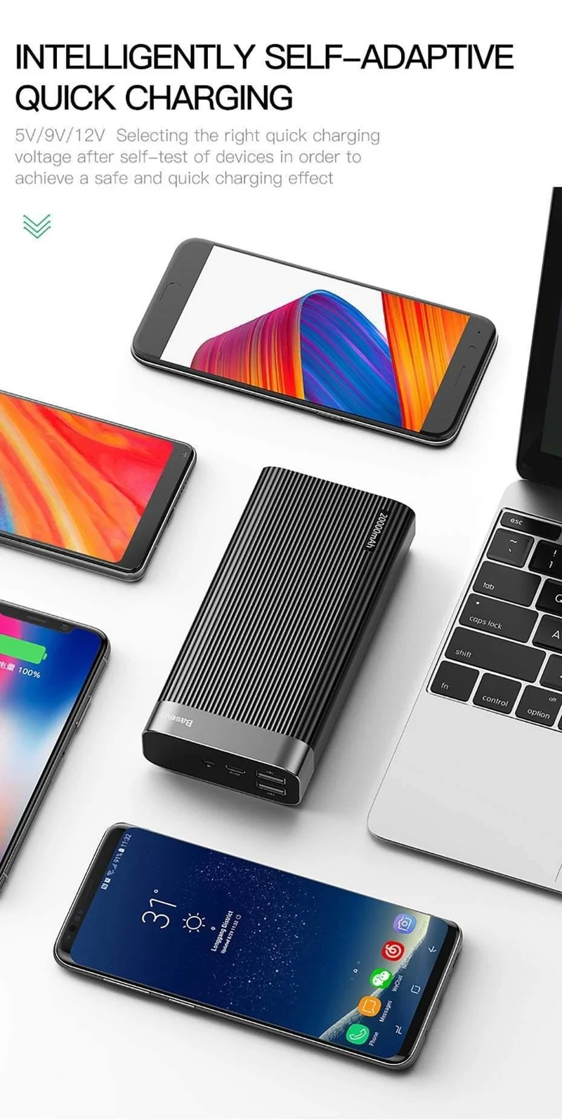 Baseus 20000 mAh Powerbank für iPhone Huawei Powerbank USB Typ C PD + Schnellladegerät 3.0 Schnellladender externer Akku