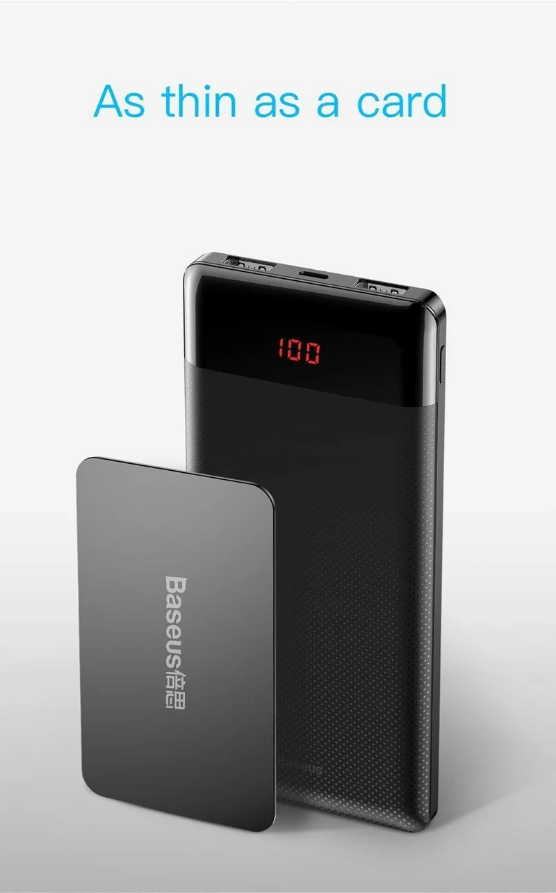 Baseus 10000mAh Power Bank Für Xiaomi Samsung iPhone Huawei Powerbank Tragbare Mini Dual USB Lade Externe Batterie Pack Bank