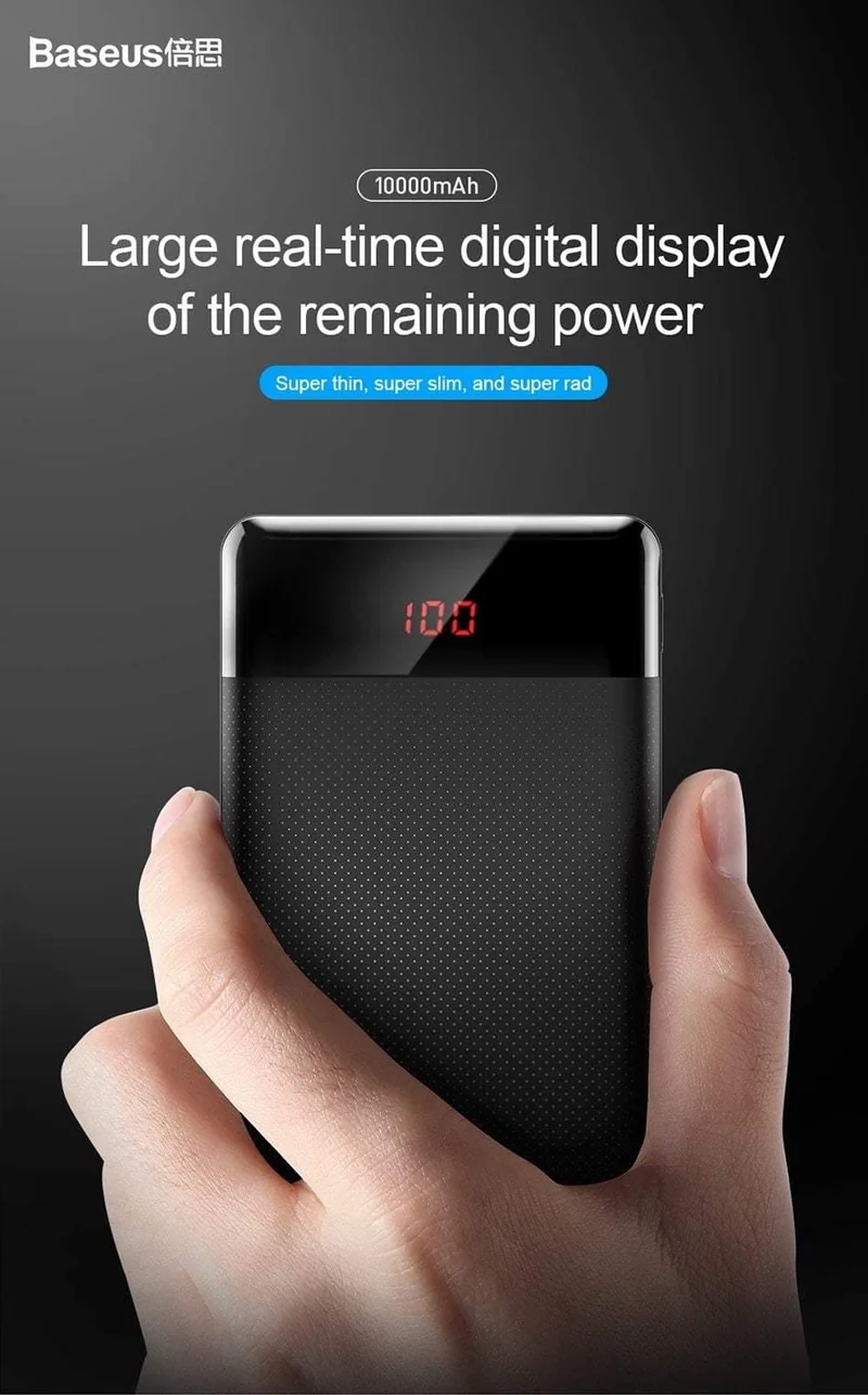 Baseus 10000mAh Power Bank Für Xiaomi Samsung iPhone Huawei Powerbank Tragbare Mini Dual USB Lade Externe Batterie Pack Bank