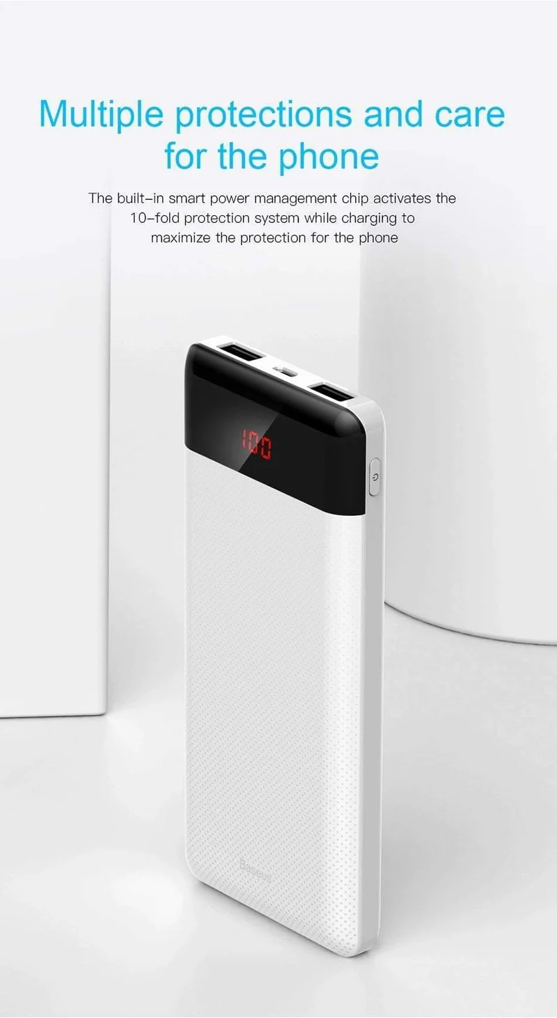 Baseus 10000mAh Power Bank Für Xiaomi Samsung iPhone Huawei Powerbank Tragbare Mini Dual USB Lade Externe Batterie Pack Bank