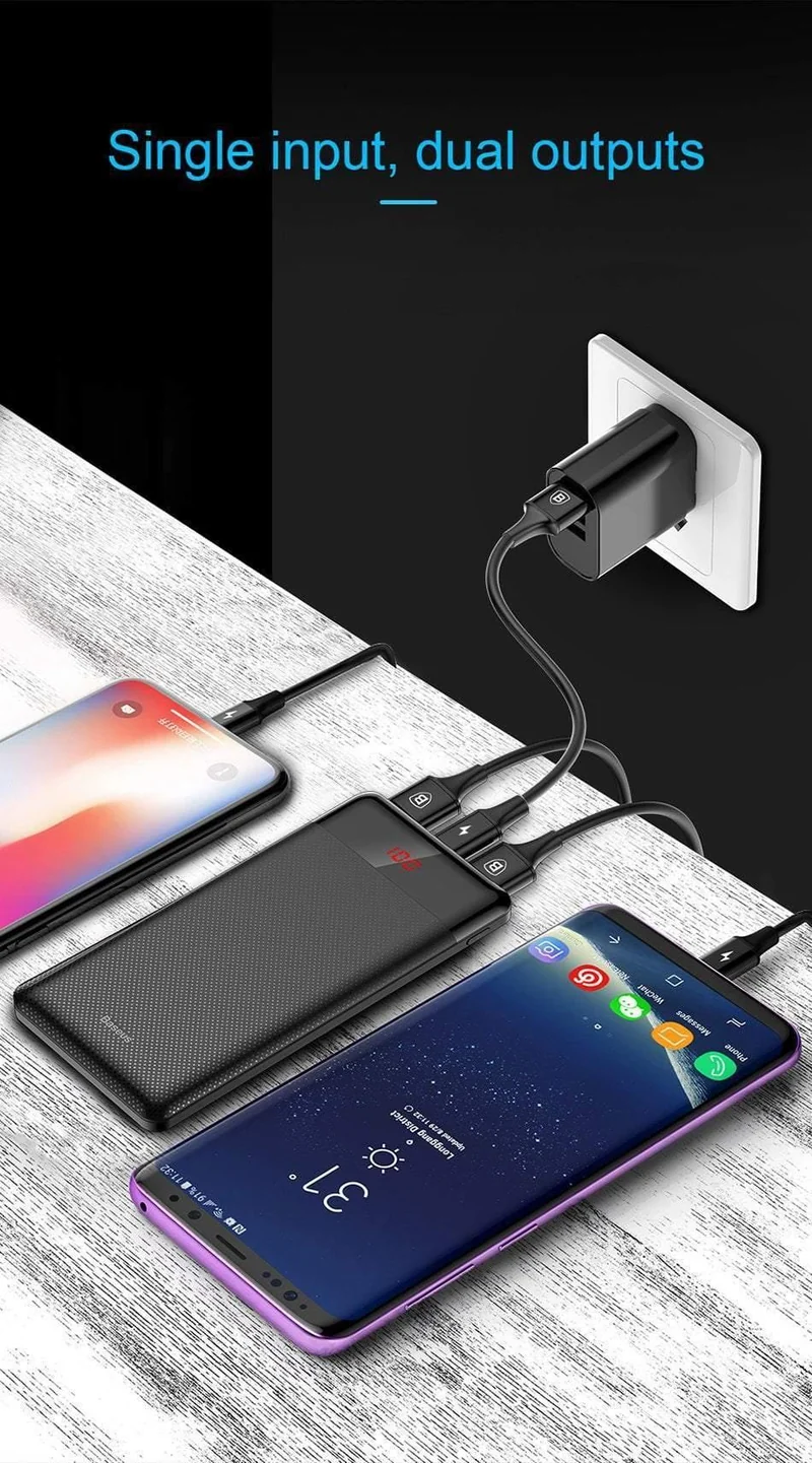 Baseus 10000mAh Power Bank Für Xiaomi Samsung iPhone Huawei Powerbank Tragbare Mini Dual USB Lade Externe Batterie Pack Bank