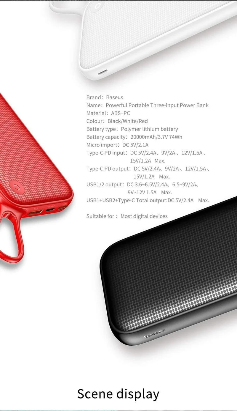 Baseus 20000 mAh Power Bank für iPhone Xs Max XR 8 7 Samsung S9 USB PD Schnellladung + Dual QC3.0 Schnellladegerät Powerbank MacBook