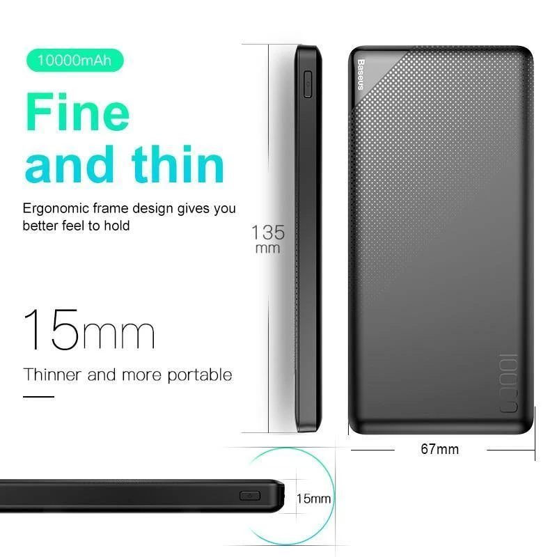 Baseus 10000mAh Power Bank Für iPhone Handy Externer Akku Mini Portable Power Bank Dual USB Charger Powerbank