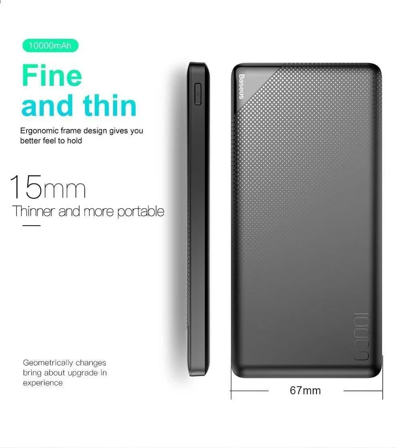 Baseus 10000mAh Power Bank Für iPhone Handy Externer Akku Mini Portable Power Bank Dual USB Charger Powerbank