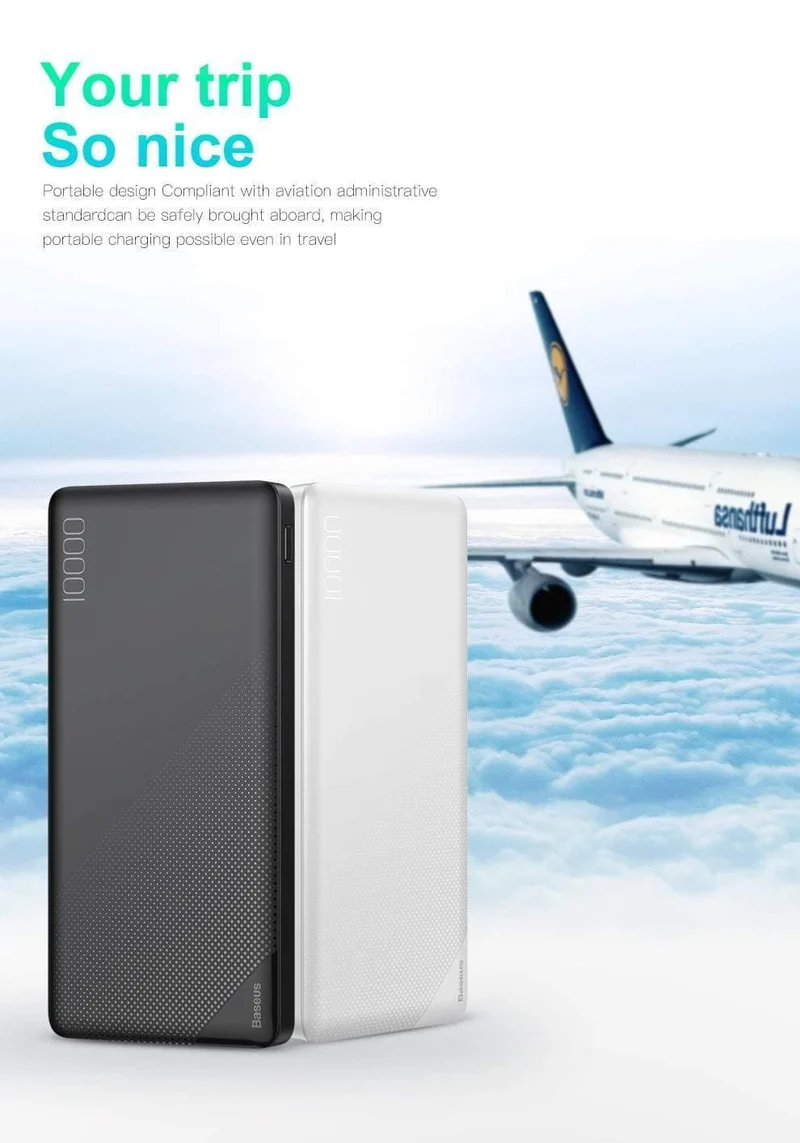 Baseus 10000mAh Power Bank Für iPhone Handy Externer Akku Mini Portable Power Bank Dual USB Charger Powerbank