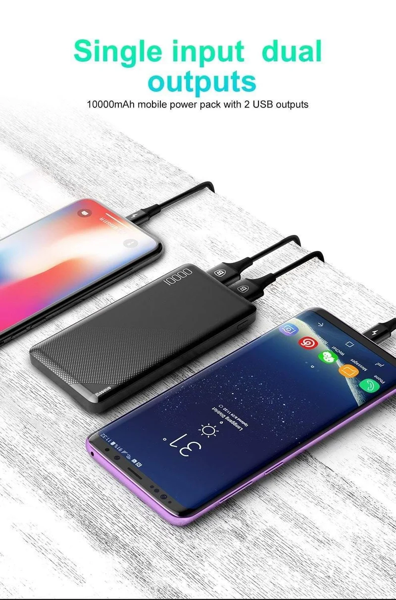 Baseus 10000mAh Power Bank Für iPhone Handy Externer Akku Mini Portable Power Bank Dual USB Charger Powerbank