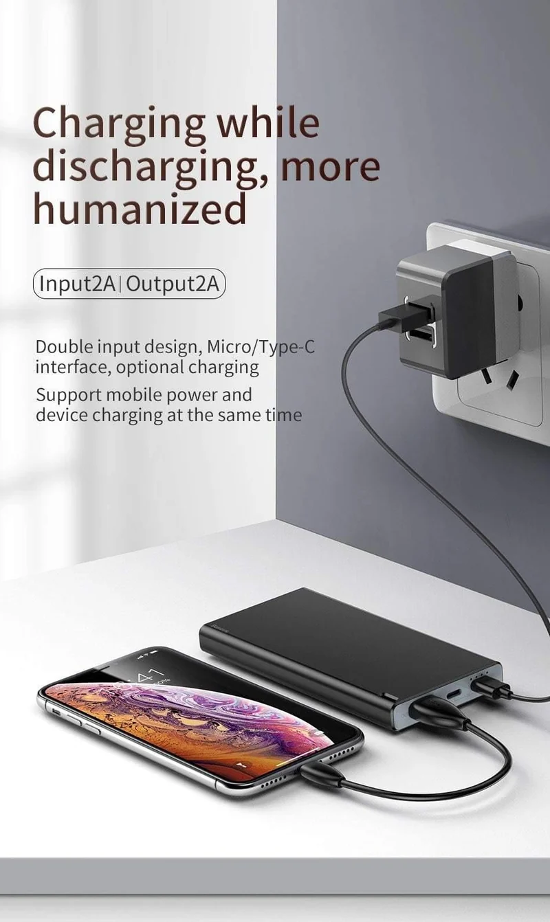 Baseus 10000mAh Power Bank für iPhone Xs Max Samsung Xiaomi Huawei Powerbank Mini Tragbares USB-Ladegerät Externer Akku
