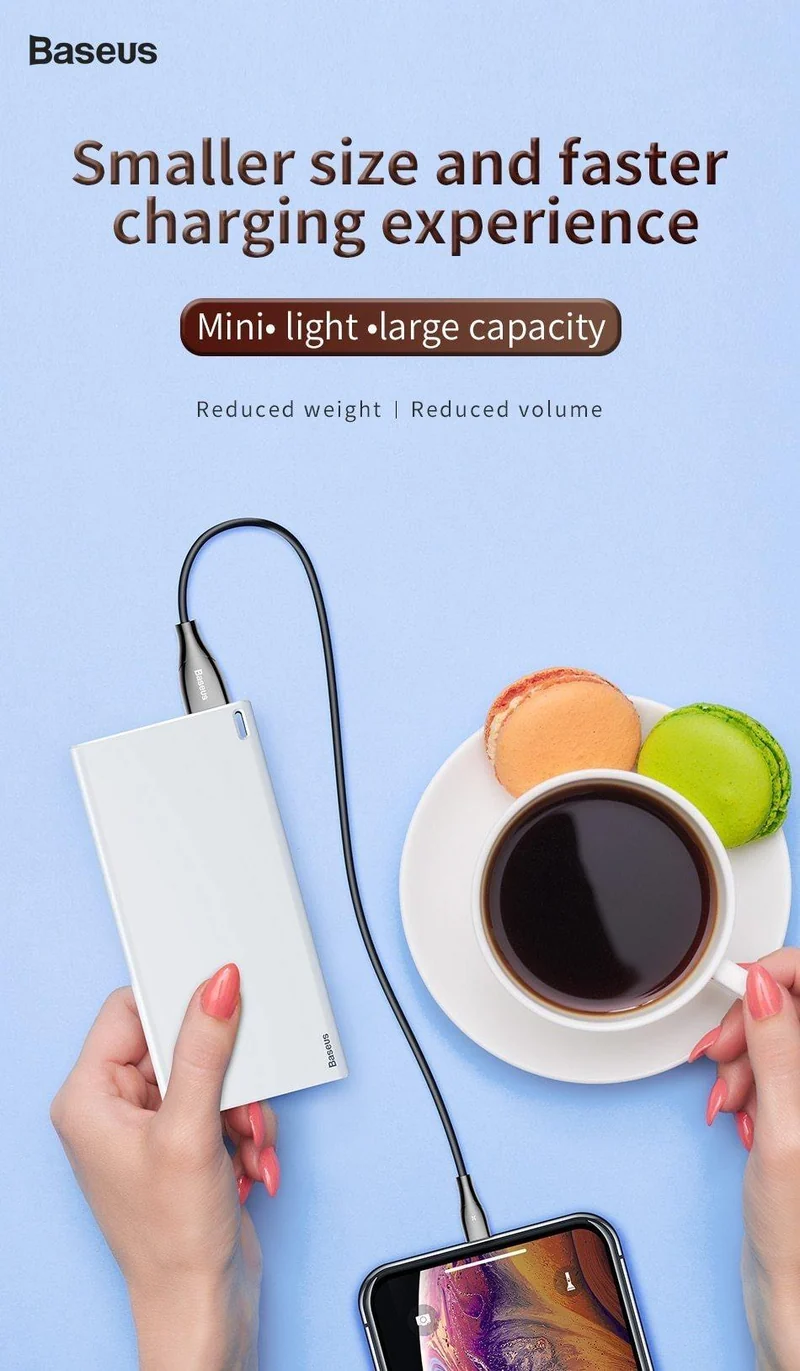 Baseus 10000mAh Power Bank für iPhone Xs Max Samsung Xiaomi Huawei Powerbank Mini Tragbares USB-Ladegerät Externer Akku