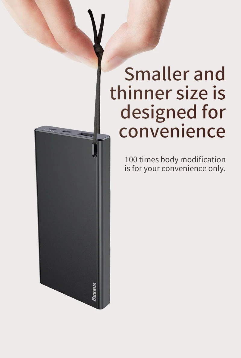 Baseus 10000mAh Power Bank für iPhone Xs Max Samsung Xiaomi Huawei Powerbank Mini Tragbares USB-Ladegerät Externer Akku