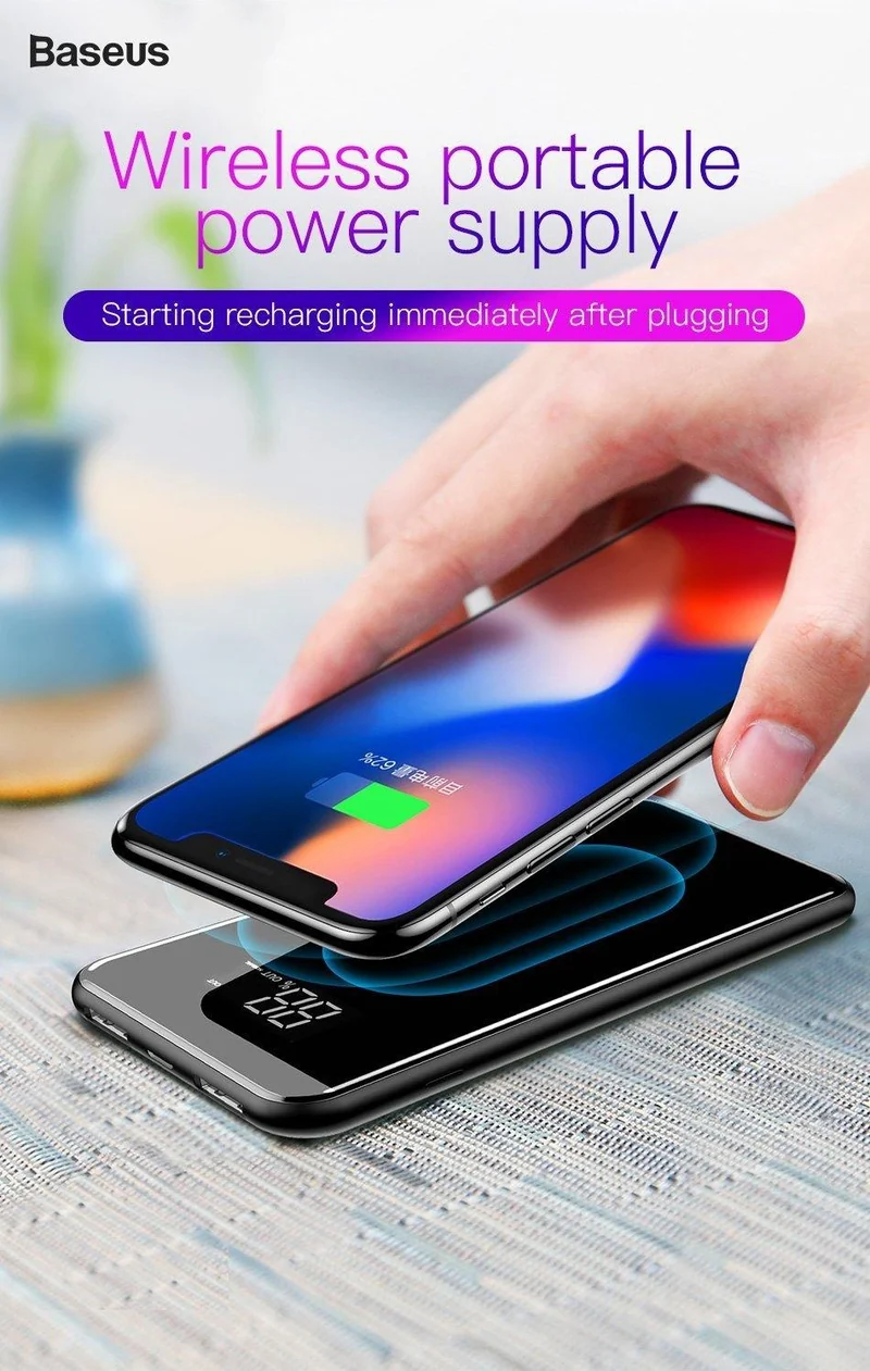 Baseus 8000mAh QI Wireless Charger Power Bank für iPhone Samsung Powerbank Dual USB Ladegerät Drahtlose externe Batterie Pack Bank