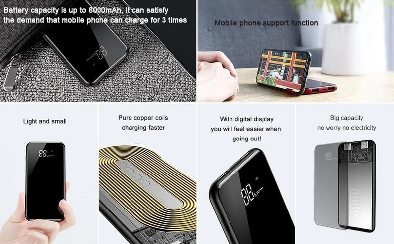 Baseus 8000mAh QI Wireless Charger Power Bank für iPhone Samsung Powerbank Dual USB Ladegerät Drahtlose externe Batterie Pack Bank
