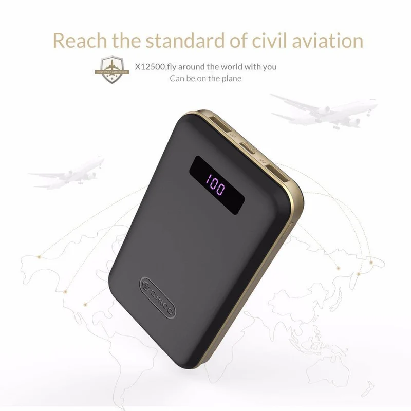ORICO 12500mAh Typ-c Power Bank LCD Externe Batterie Tragbare Mobile Schnelle Ladegerät Dual USB Powerbank Universal Schwarz