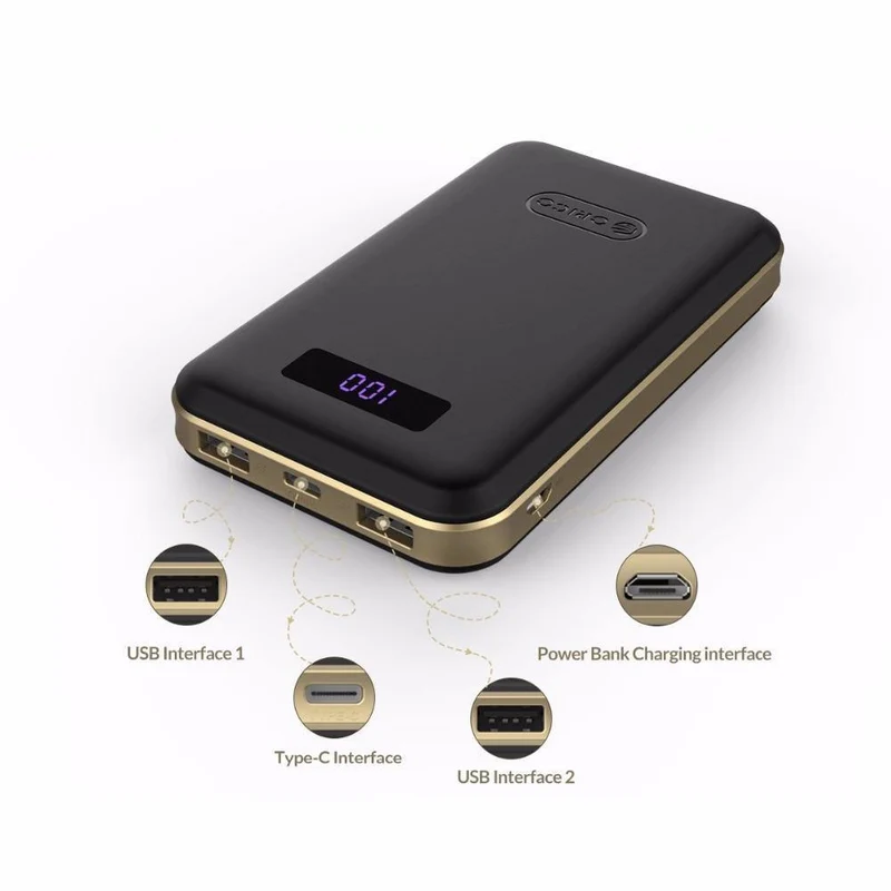 ORICO 12500mAh Typ-c Power Bank LCD Externe Batterie Tragbare Mobile Schnelle Ladegerät Dual USB Powerbank Universal Schwarz