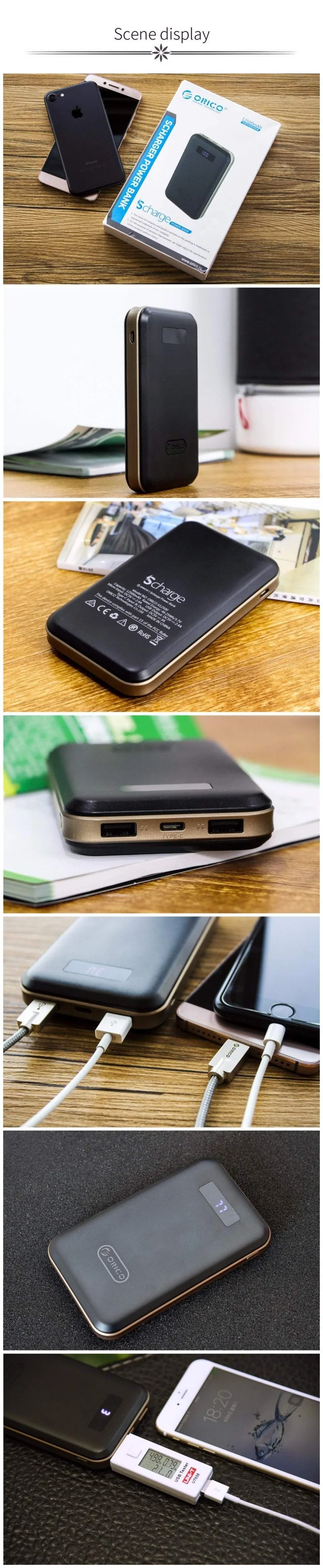 ORICO 12500mAh Typ-c Power Bank LCD Externe Batterie Tragbare Mobile Schnelle Ladegerät Dual USB Powerbank Universal Schwarz