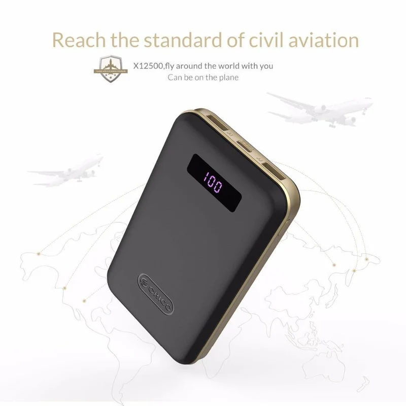 ORICO 12500mAh Typ-c Power Bank LCD Externe Batterie Tragbare Mobile Schnelle Ladegerät Dual USB Powerbank Universal Schwarz