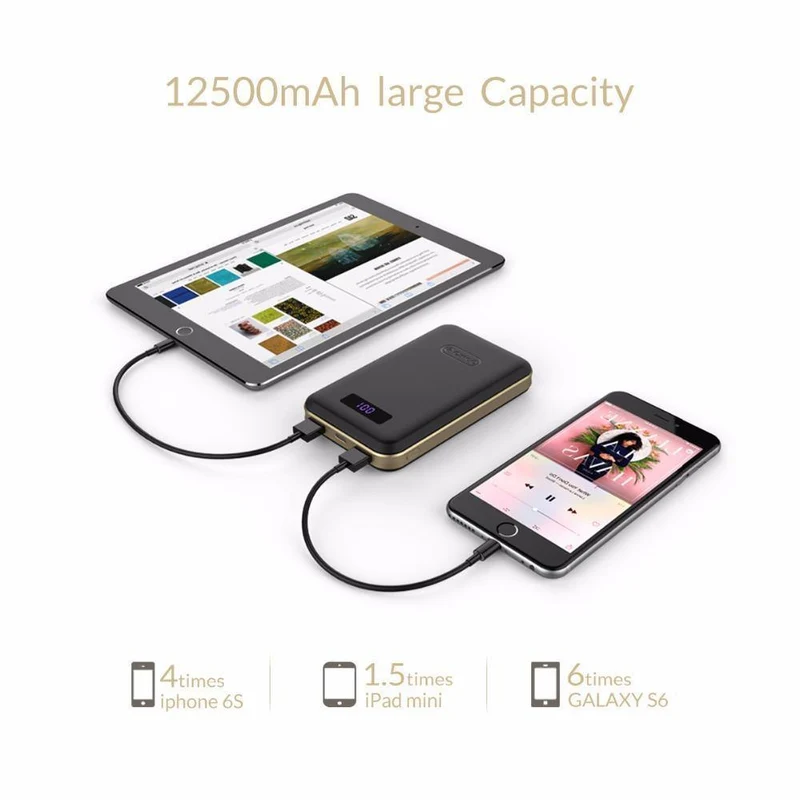 ORICO 12500mAh Typ-c Power Bank LCD Externe Batterie Tragbare Mobile Schnelle Ladegerät Dual USB Powerbank Universal Schwarz