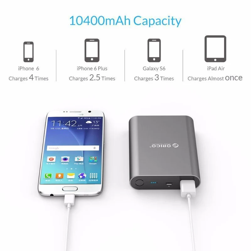 ORICO Q1 QC2.0 Power Bank Aluminium 10400 mAh Schnellladegerät 5V2A / 9V1.8A / 12V1.5A Tragbar und universell