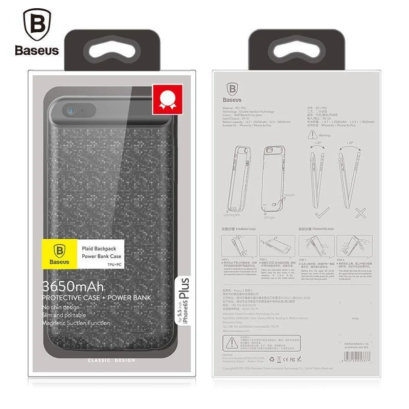 Baseus Power Case für iPhone 6s plus 2500/3650 mAh magnetische tragbare Power Bank Ladehülle für iPhone 6s externer Ersatzakku
