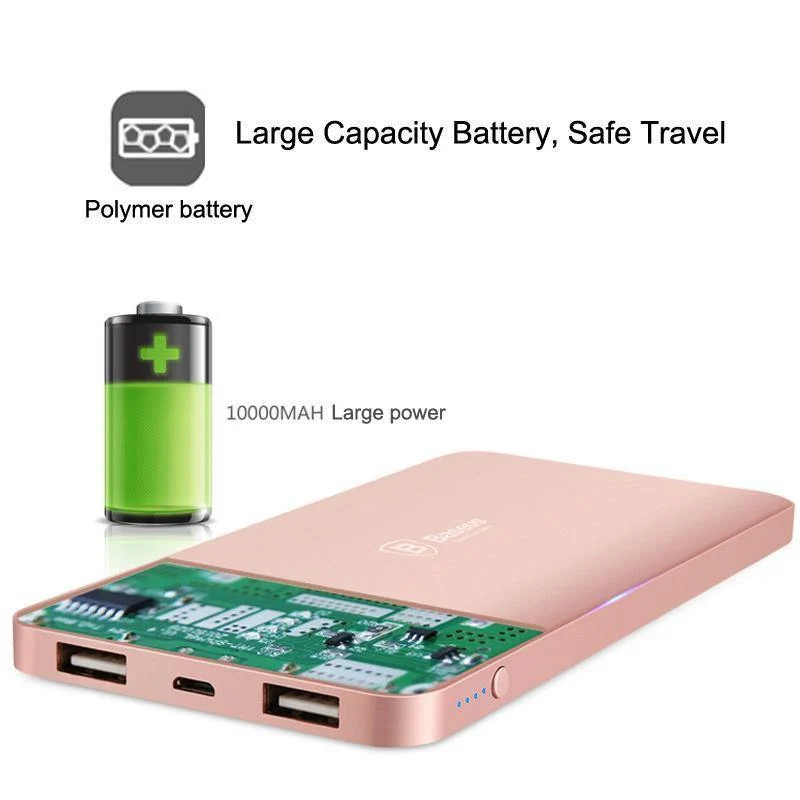 Baseus 10000mAh Dual USB Power Bank Tragbares Handy-Ladegerät Externer Akku Für iPhone 7 6s Samsung S8 Huawei Xiaomi