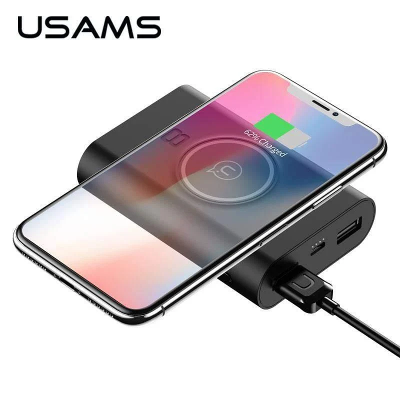 USAMS Wireless Charge Power Bank Dual USB-Ausgang Tragbares externes Akku-Ladegerät für iPhone X 8 Samsung S9 Huawei Xiaomi