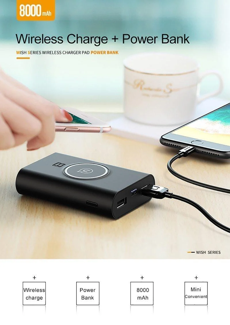 USAMS Wireless Charge Power Bank Dual USB-Ausgang Tragbares externes Akku-Ladegerät für iPhone X 8 Samsung S9 Huawei Xiaomi