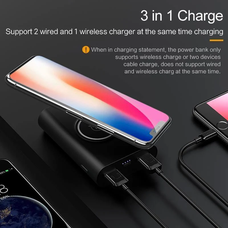 USAMS Wireless Charge Power Bank Dual USB-Ausgang Tragbares externes Akku-Ladegerät für iPhone X 8 Samsung S9 Huawei Xiaomi