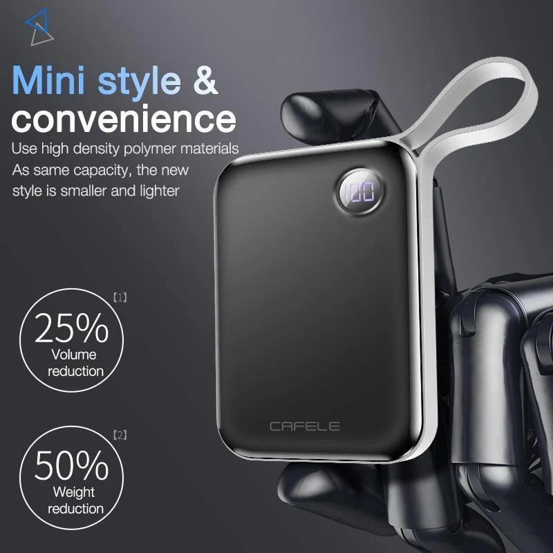 CAFELE 10000 mAh Powerbank, Dual-USB-Ausgang, externer Akku, Mikro- und Typ-C-Eingang, Powerbank, LED-Anzeige, 5 V, 2.1 A