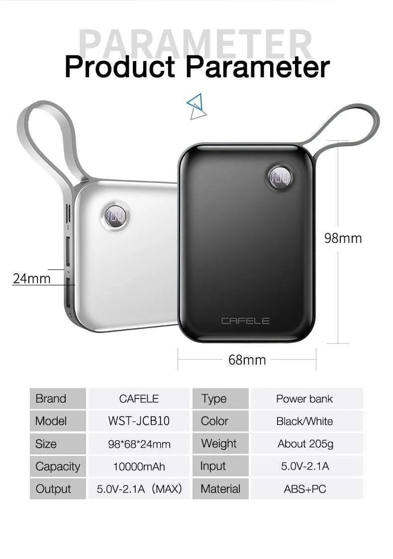 CAFELE 10000 mAh Powerbank, Dual-USB-Ausgang, externer Akku, Mikro- und Typ-C-Eingang, Powerbank, LED-Anzeige, 5 V, 2.1 A