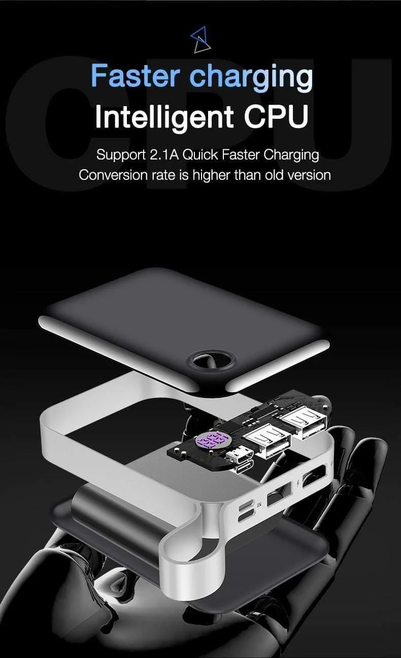 CAFELE 10000 mAh Powerbank, Dual-USB-Ausgang, externer Akku, Mikro- und Typ-C-Eingang, Powerbank, LED-Anzeige, 5 V, 2.1 A