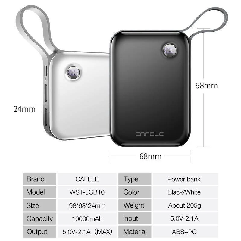 CAFELE 10000 mAh Powerbank, Dual-USB-Ausgang, externer Akku, Mikro- und Typ-C-Eingang, Powerbank, LED-Anzeige, 5 V, 2.1 A