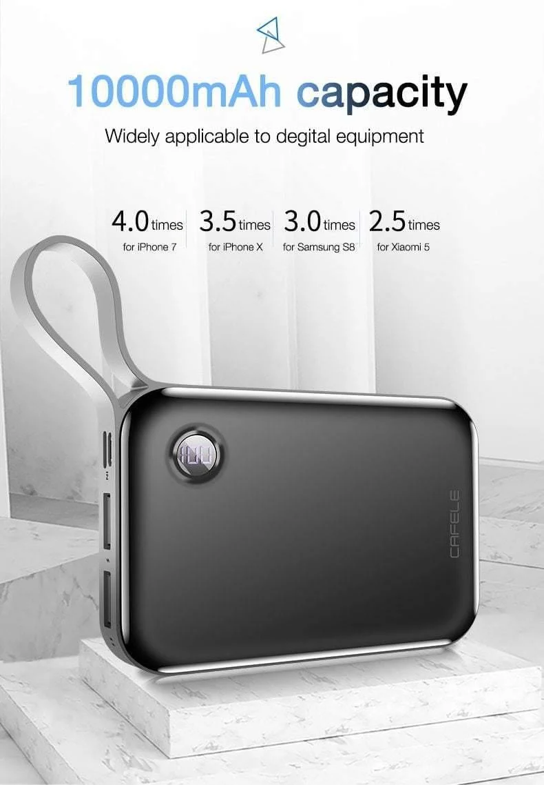 CAFELE 10000 mAh Powerbank, Dual-USB-Ausgang, externer Akku, Mikro- und Typ-C-Eingang, Powerbank, LED-Anzeige, 5 V, 2.1 A